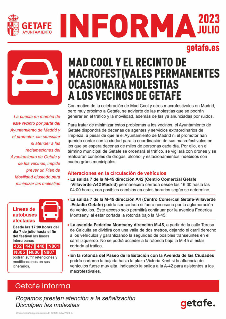 Texto Alternativo: Aparcamientos, ruido, suciedad y corte de calles: así afectará Mad Cool a Getafe durante todo el año
