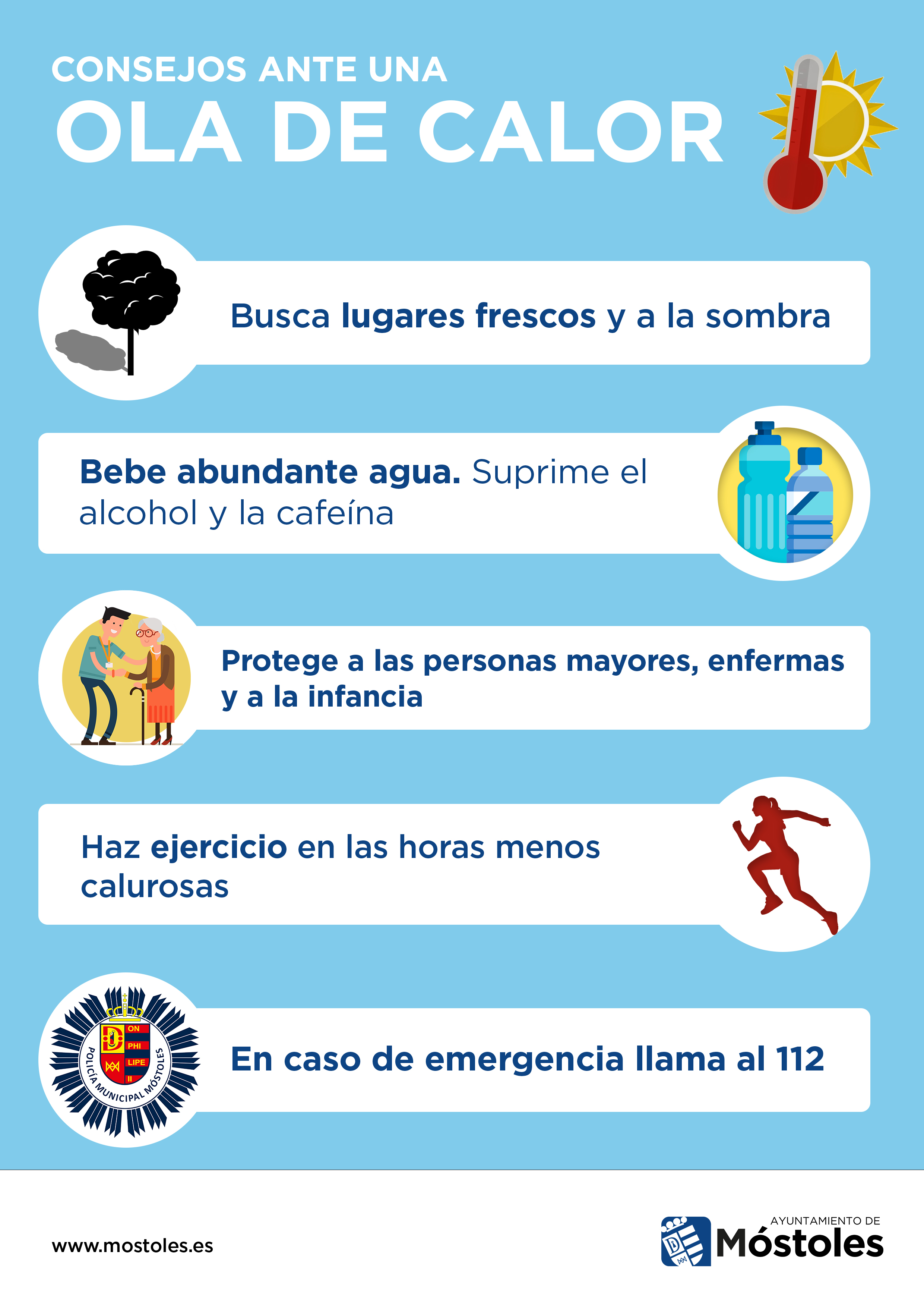 Texto Alternativo: El Ayuntamiento de Móstoles recomienda extremar las precauciones ante la ola de calor