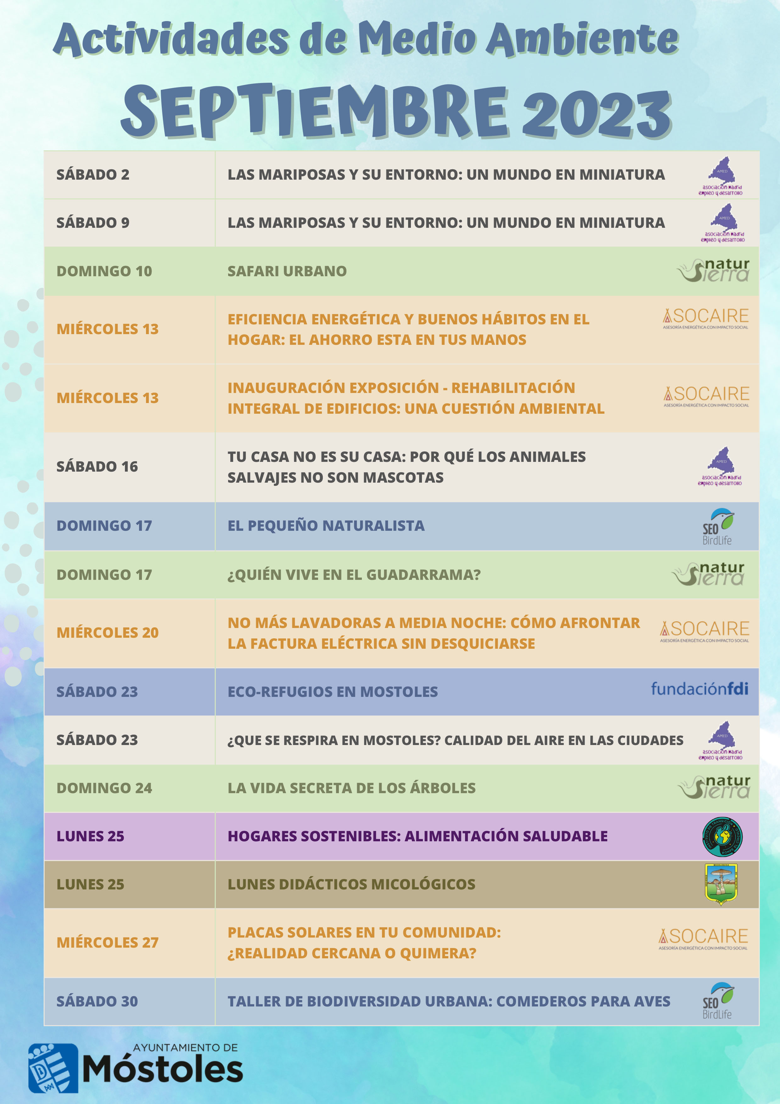 Texto Alternativo: Móstoles ofrece en septiembre más de quince talleres sobre medioambiente para todos los públicos