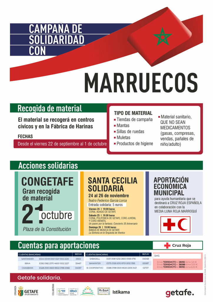 Texto Alternativo: Getafe recogerá fondos, material sanitario y de higiene para Marruecos