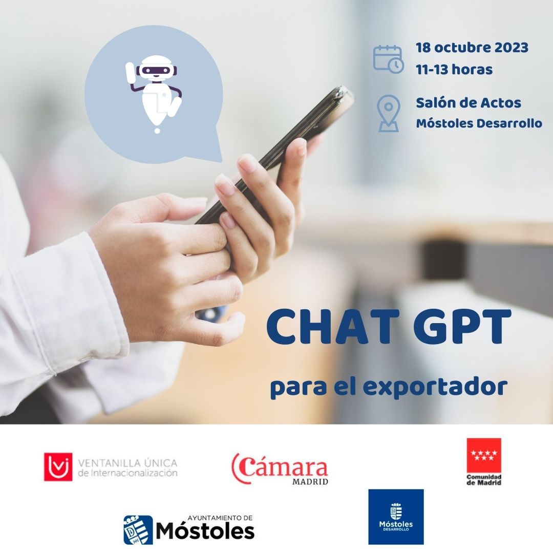 Texto Alternativo: Móstoles Desarrollo organiza la jornada ChatGPT para el exportador sobre la inteligencia artificial en el comercio internacional