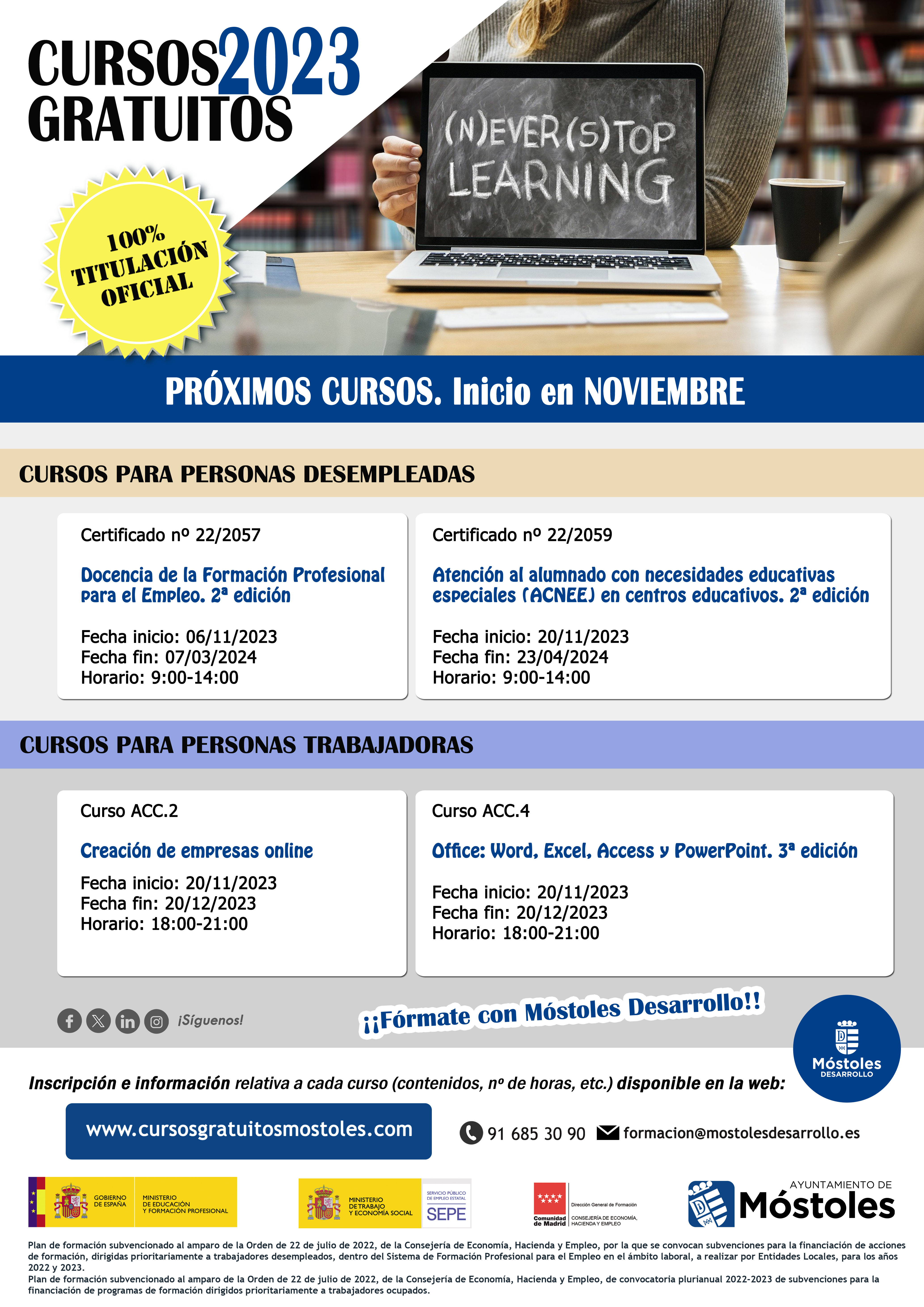 Texto Alternativo: Móstoles Desarrollo ofrece en noviembre cuatro nuevos cursos para trabajadores desempleados y ocupados
