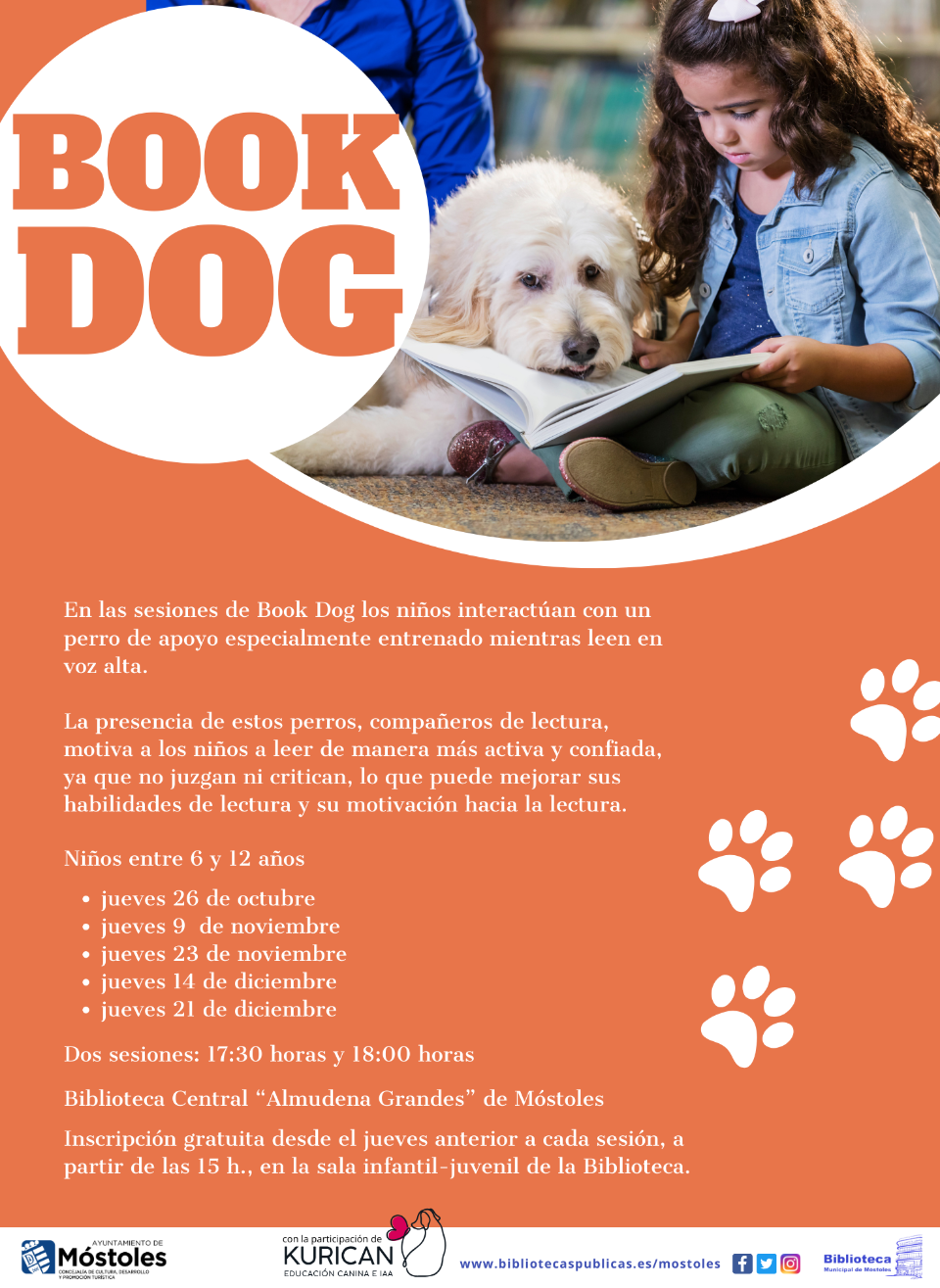 Texto Alternativo: Niños de Móstoles mejoran habilidades de lectura con perros de apoyo especialmente adiestrados