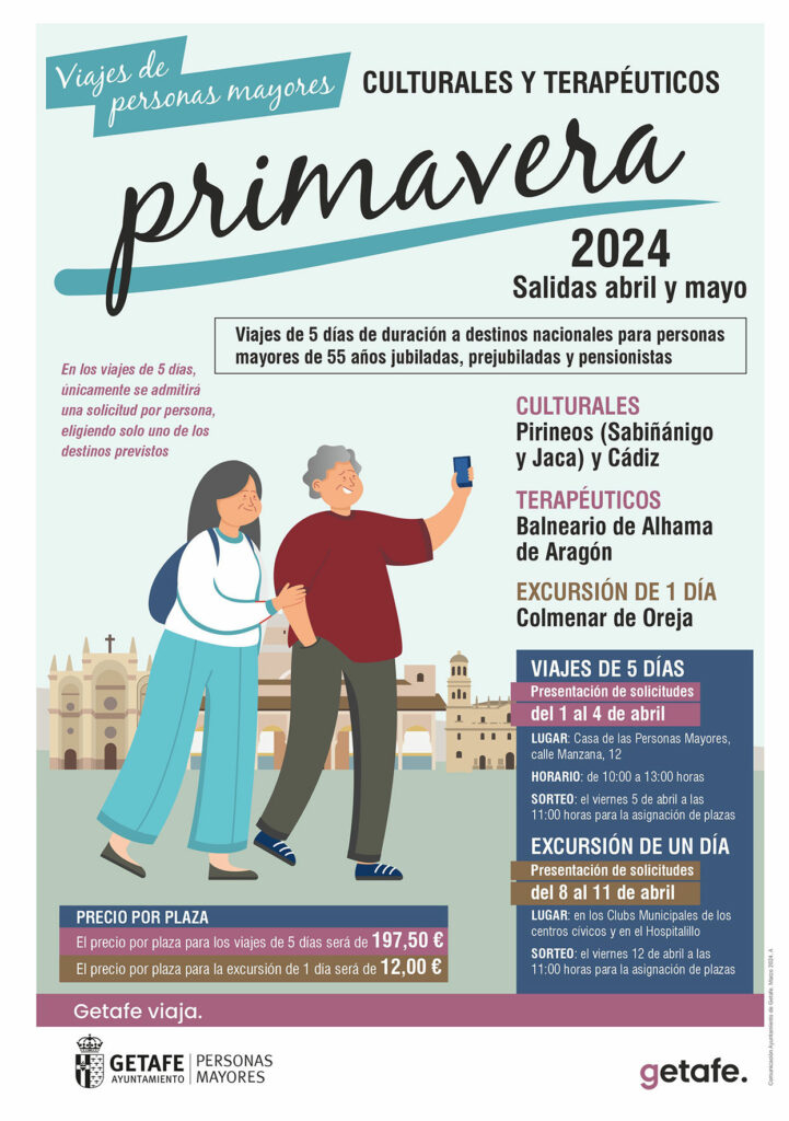 Texto Alternativo: Nuevos viajes culturales y terapéuticos de primavera para mayores de Getafe
