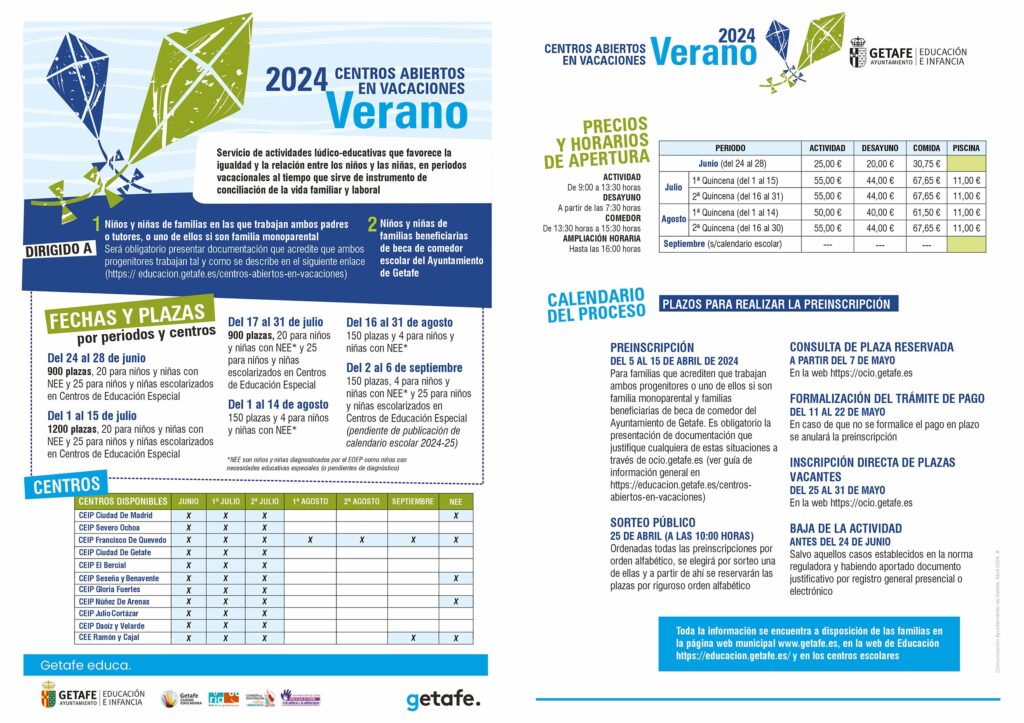 Texto Alternativo: Getafe abre el 5 de abril las preinscripciones para los Centros Abiertos en Vacaciones de Verano 2024