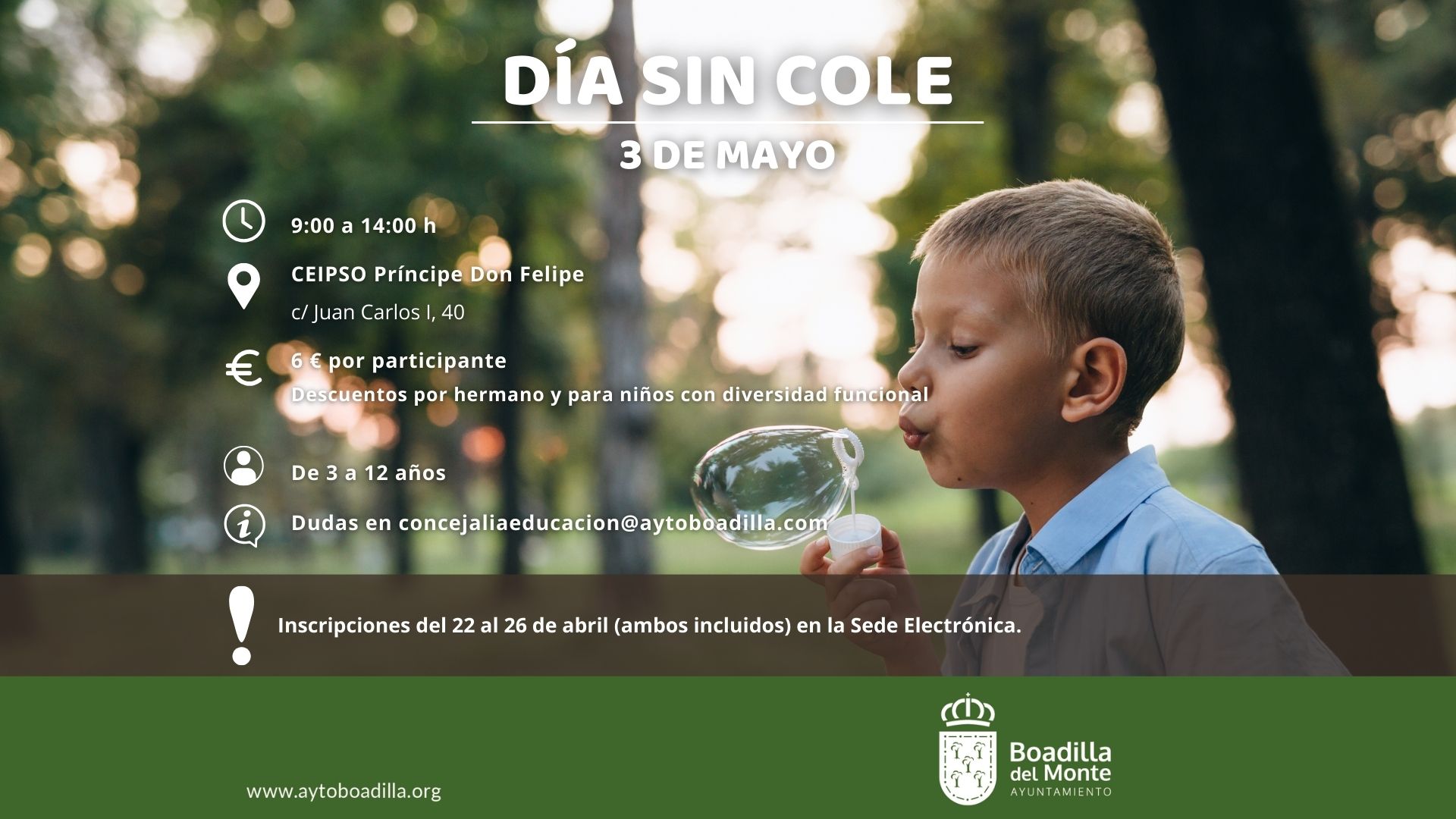 Texto Alternativo: El Ayuntamiento ofrece un Día sin Cole en el CEIPSO Príncipe D. Felipe el próximo 3 de mayo