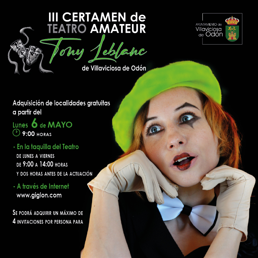 Texto Alternativo: El viernes 10 de mayo comienzan las representaciones del III Certamen de Teatro Aficionado Tony Leblanc de Villaviciosa de Odón