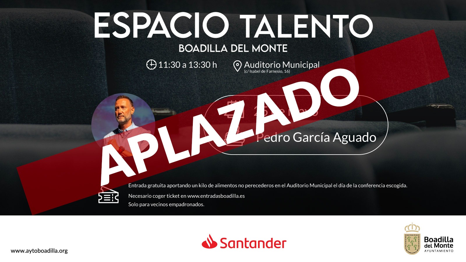 Texto Alternativo: Aplazada la conferencia de Pedro García Aguado dentro del ciclo Espacio Talento
