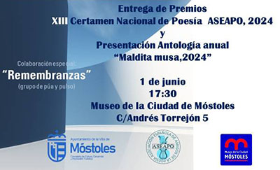 Texto Alternativo: El Museo de la Ciudad de Móstoles acoge la entrega de premios del XIII Certamen de Poesía ASEAPO