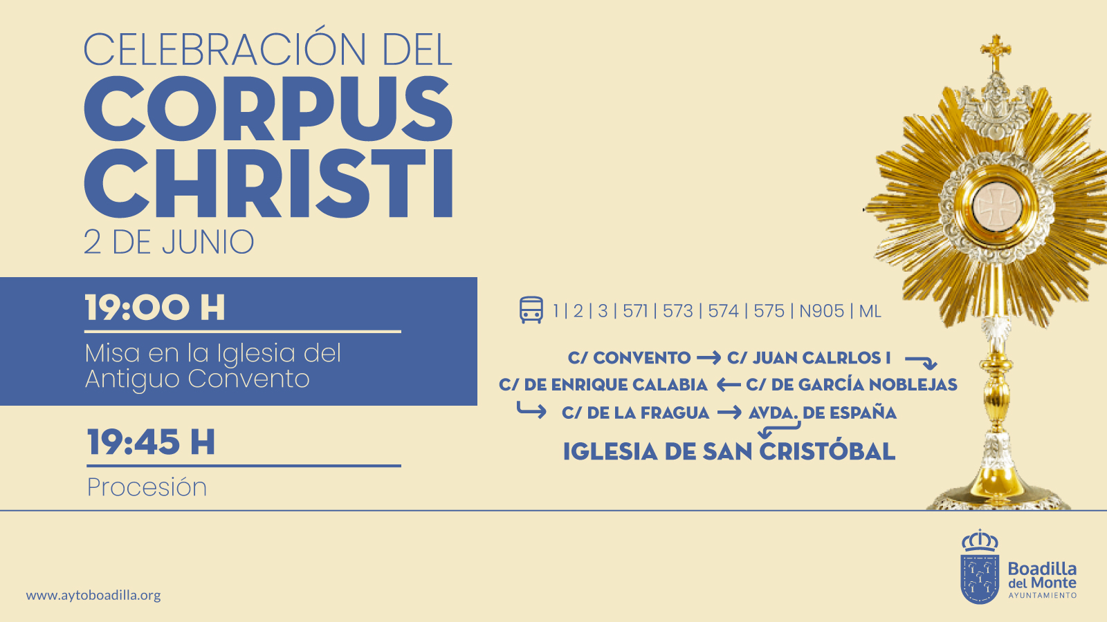Texto Alternativo: La procesión del Corpus Christi se celebrará el próximo domingo día 2 por las calles del casco