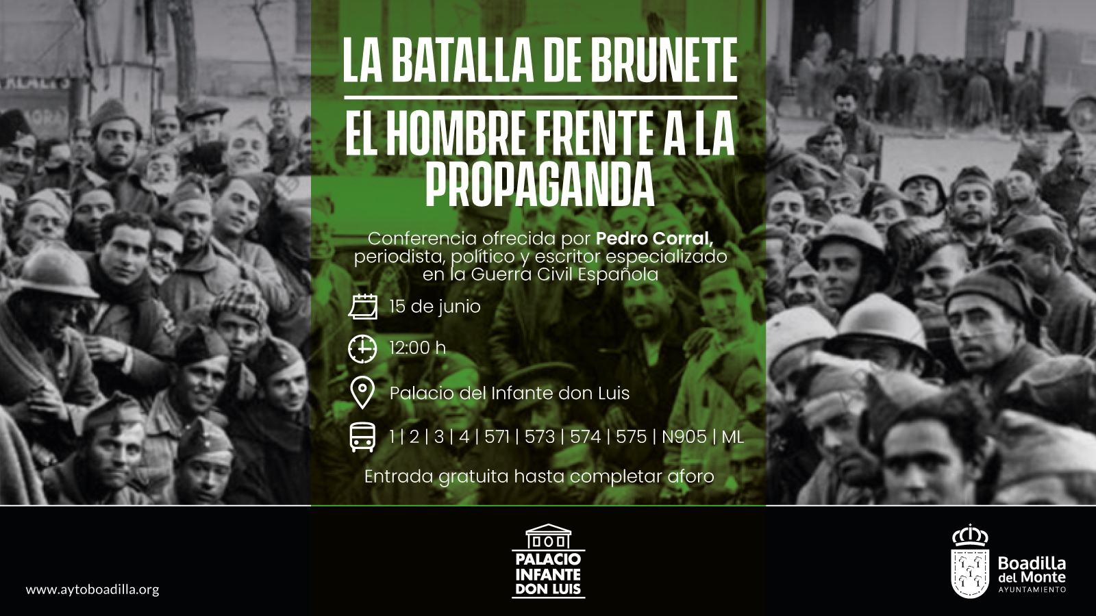 Texto Alternativo: Boadilla ofrecerá una conferencia sobre la Batalla de Brunete, impartida por el escritor y político Pedro Corral