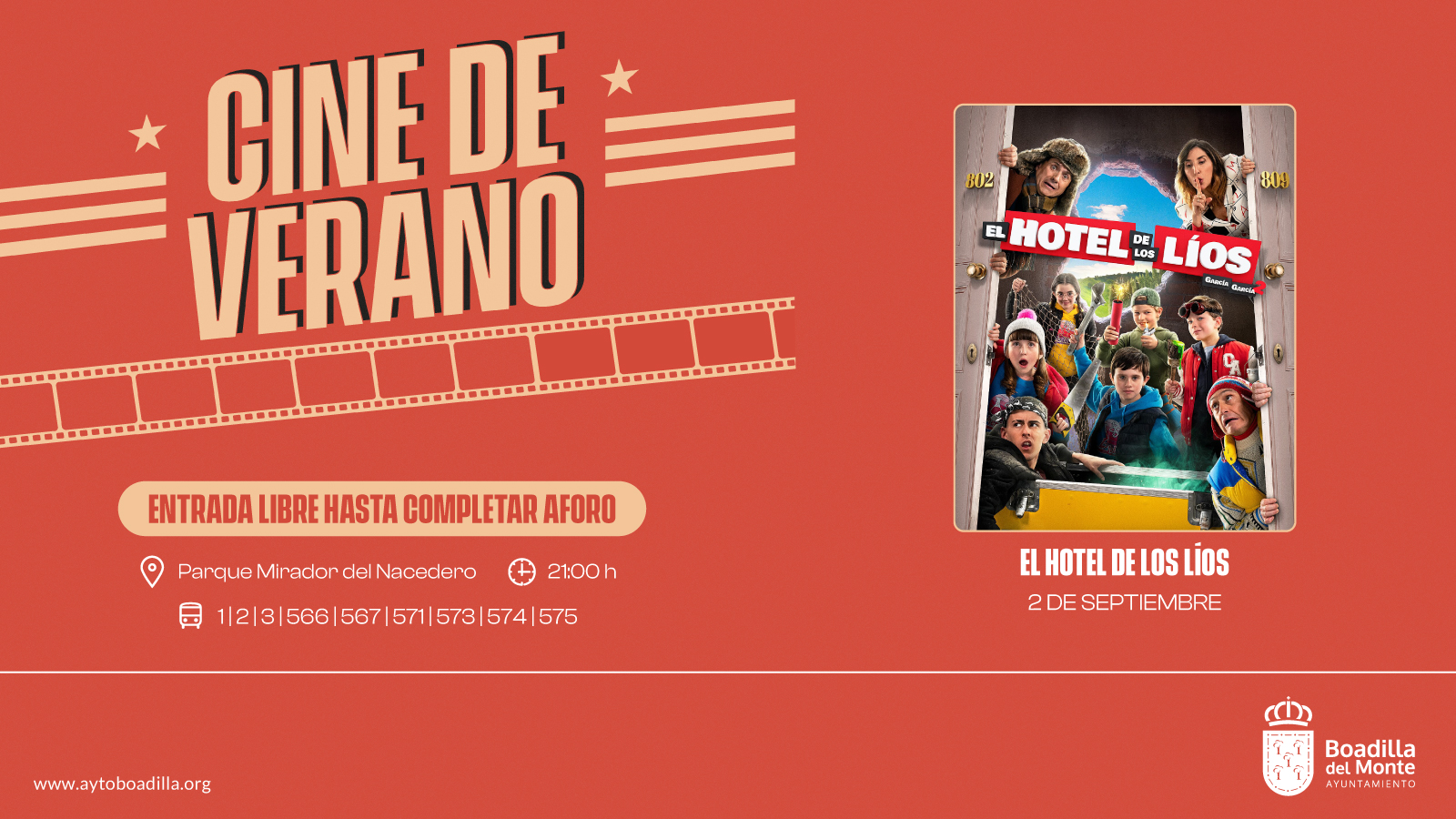 Texto Alternativo: El Cine de Verano de Boadilla continúa el 2 de septiembre con la película El hotel de los líos