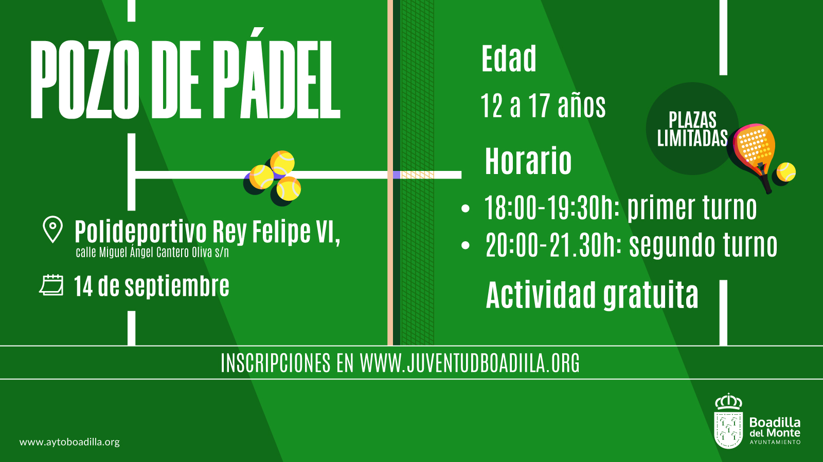 Texto Alternativo: La Concejalía de Juventud organiza un nuevo Pozo de Pádel para el próximo 14 de septiembre