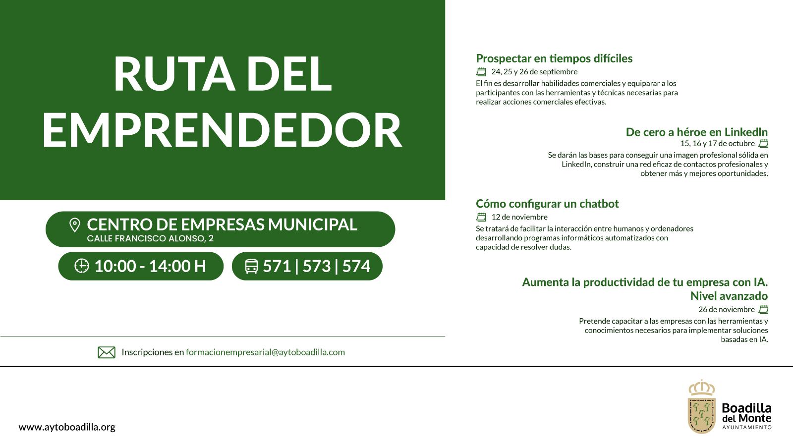 Texto Alternativo: La Ruta del Emprendedor ofrece cuatro acciones formativas en los próximos meses