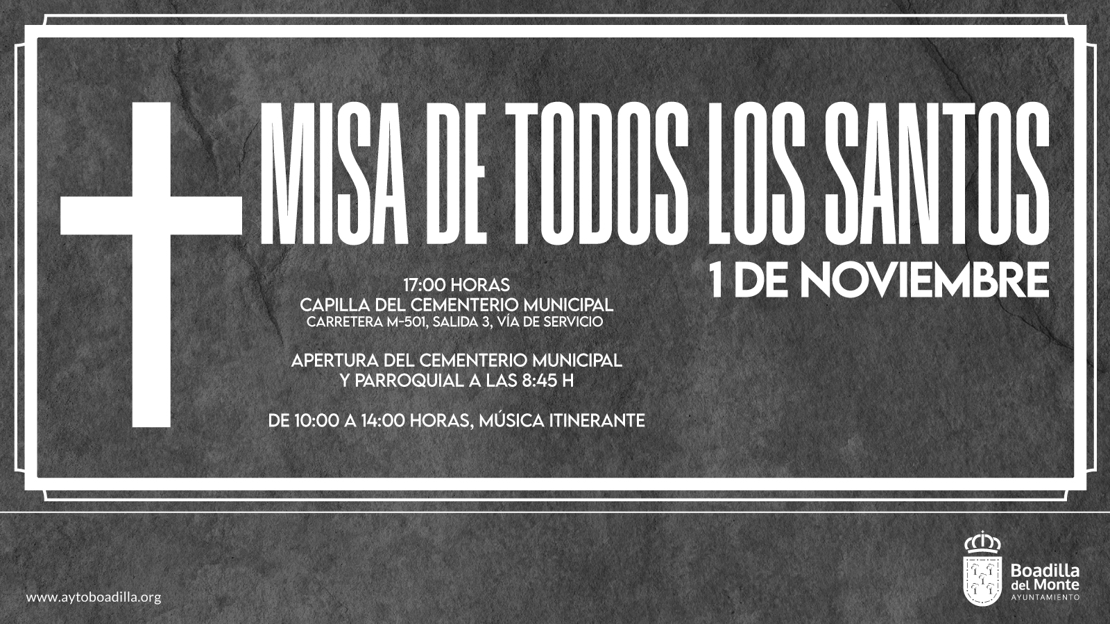 Texto Alternativo: La Misa de Todos los Santos se celebrará en el cementerio municipal el 1 de noviembre a las 17:00 horas