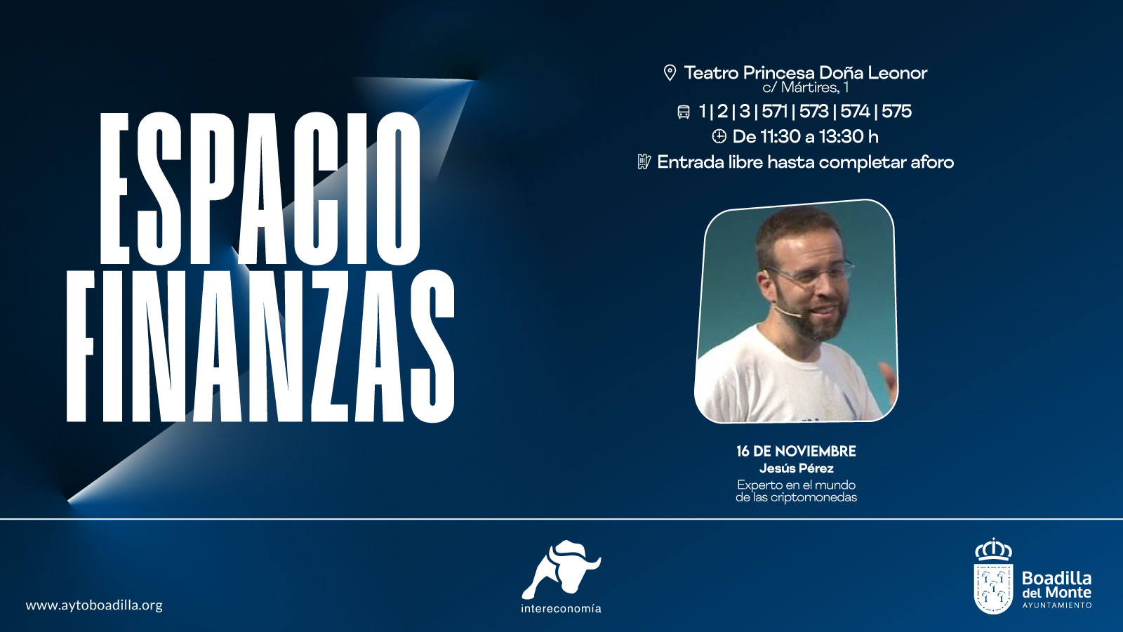 Texto Alternativo: Espacio Finanzas ofrece el próximo sábado la conferencia a cargo de Jesús Pérez, experto en criptomonedas