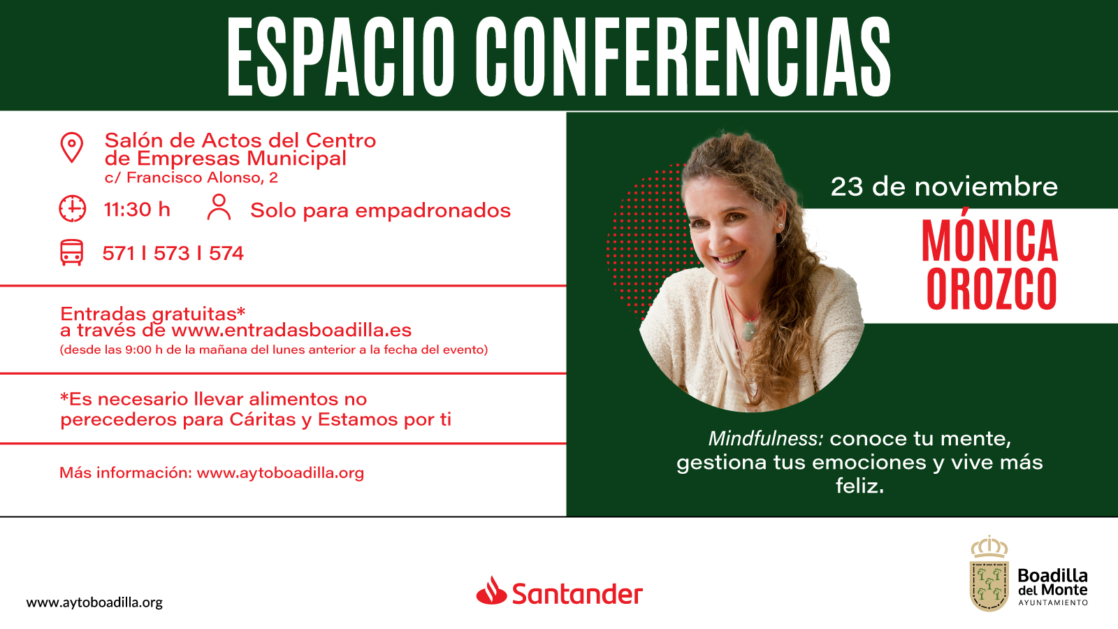 Texto Alternativo: Las entradas para la conferencia de Mónica Orozco, disponibles a partir de las 9:00 h del próximo lunes