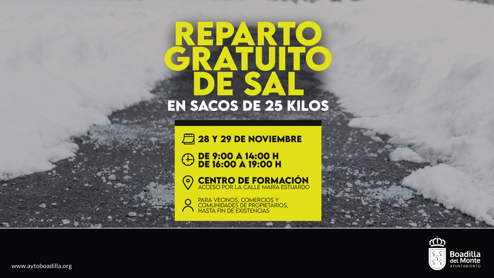 Texto Alternativo: Reparto gratuito de sal entre vecinos y comerciantes los días 28 y 29 de noviembre