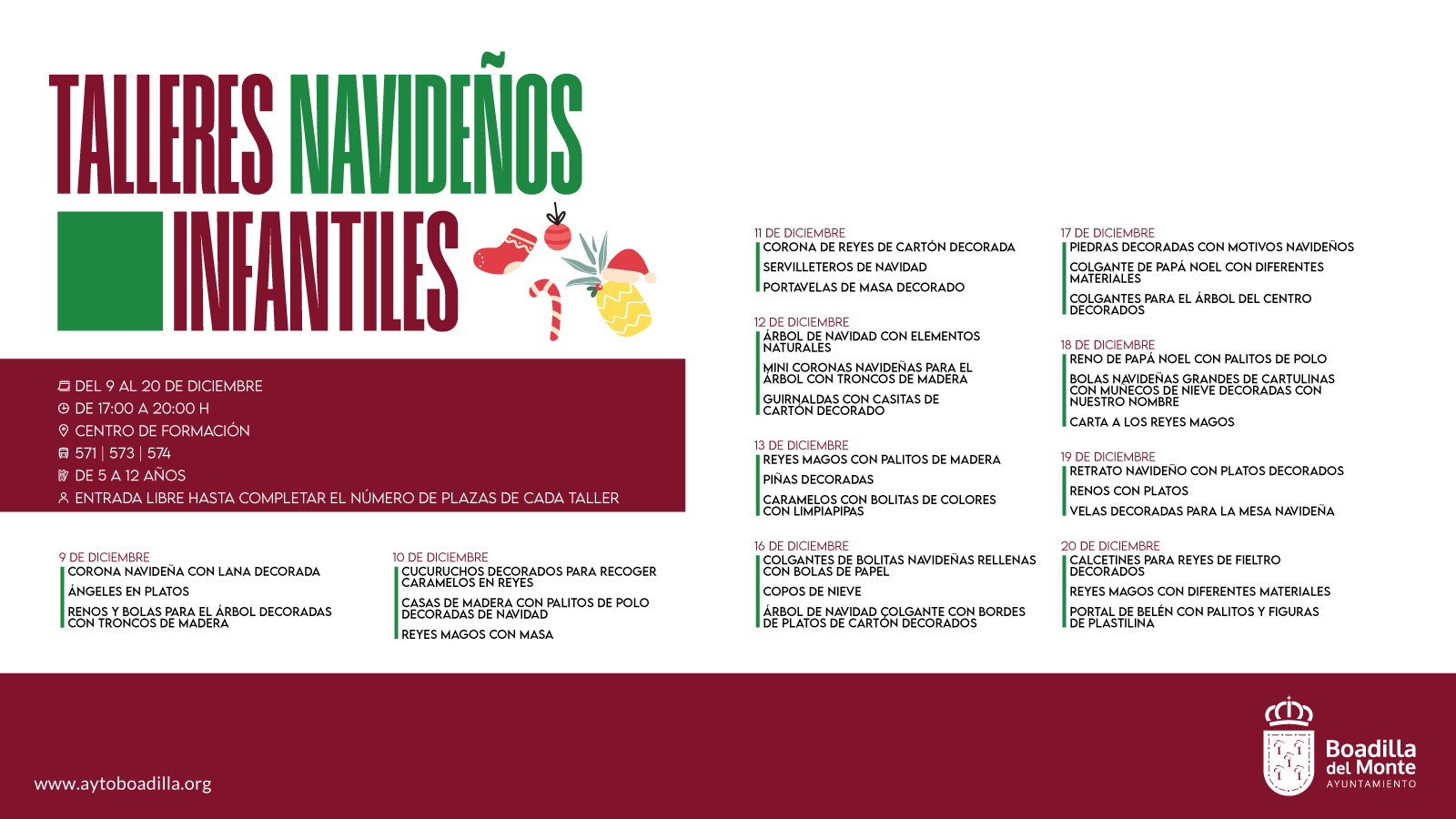 Texto Alternativo: El Ayuntamiento ofrece talleres navideños infantiles del 9 al 20 de diciembre en el Centro de Formación