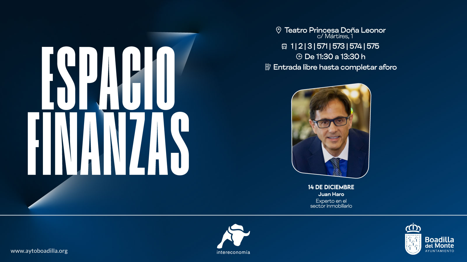 Texto Alternativo: Espacio Finanzas finalizará el próximo sábado con la conferencia de Juan Haro, experto en el sector inmobiliario