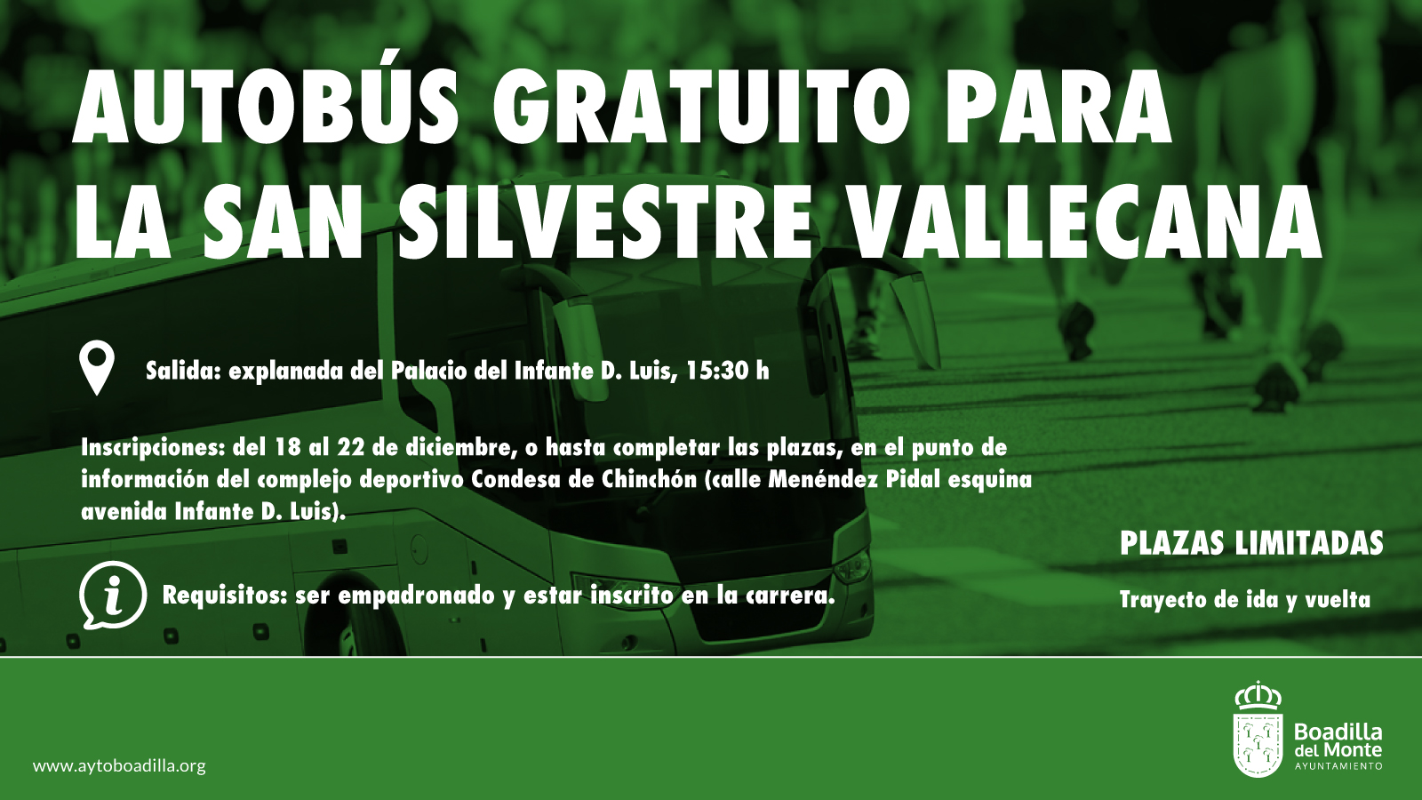 Texto Alternativo: El Ayuntamiento ofrece autobús gratuito para empadronados inscritos en la San Silvestre Vallecana