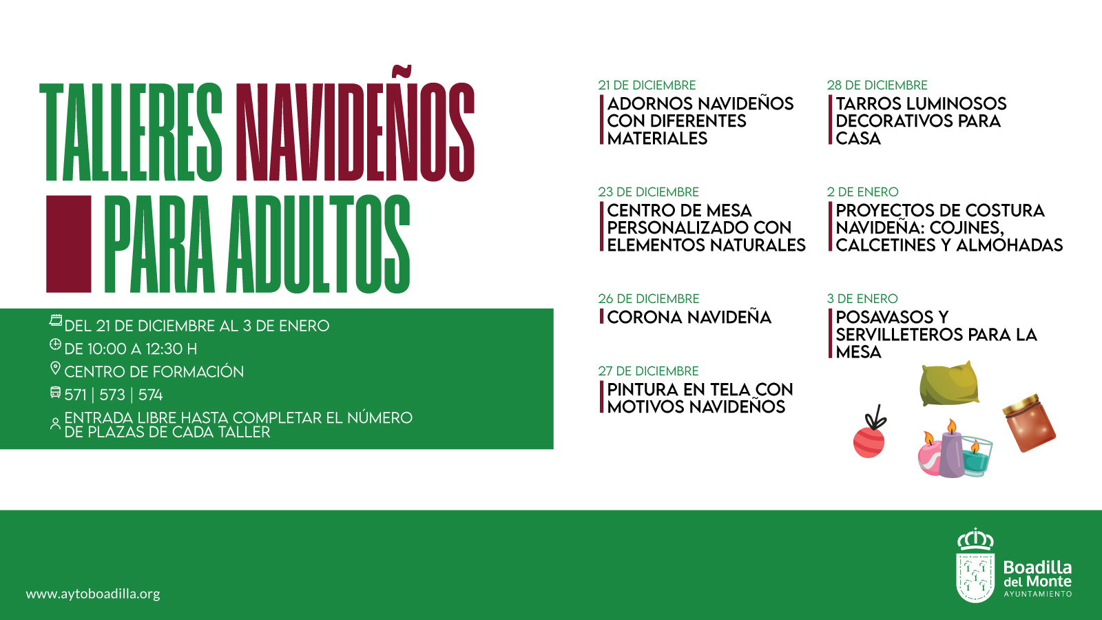 Texto Alternativo: El Ayuntamiento ofrece en el Centro de Formación talleres navideños para adultos