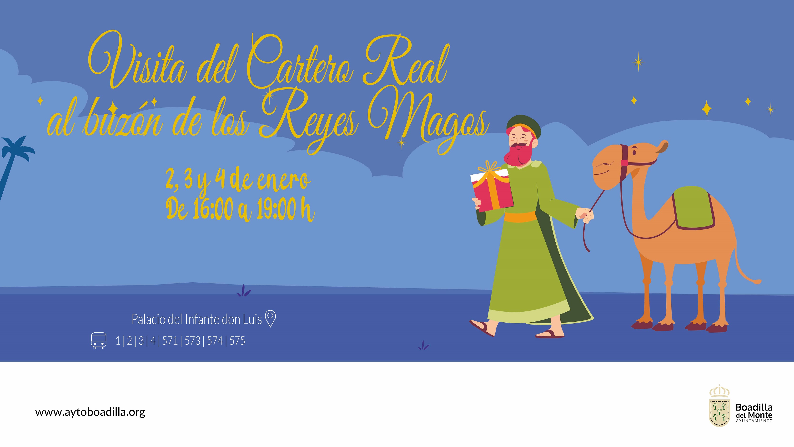 Texto Alternativo: El Cartero Real recogerá las peticiones de los niños a los Reyes Magos los días 2, 3 y 4 en el Palacio
