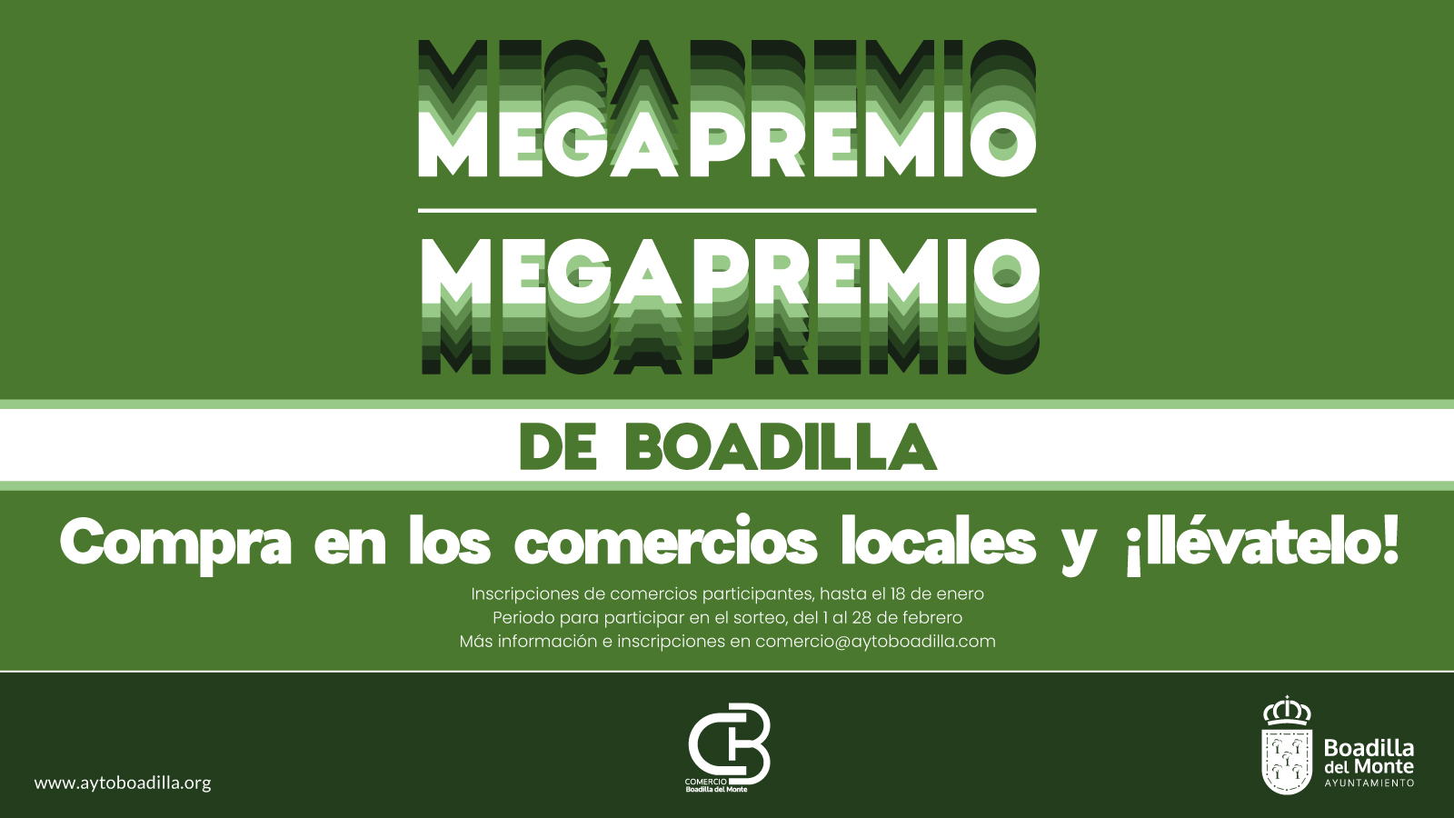 Texto Alternativo: Boadilla sorteará un Mega Premio entre los vecinos que consuman en el comercio local del 1 al 28 de febrero