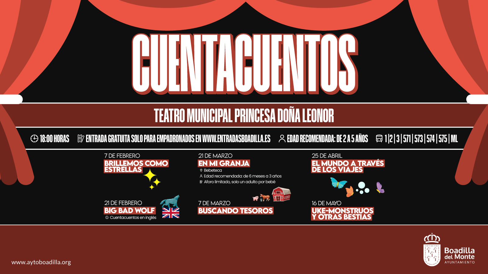 Texto Alternativo: Los Cuentacuentos serán solo para empadronados que obtengan previamente su entrada gratuita