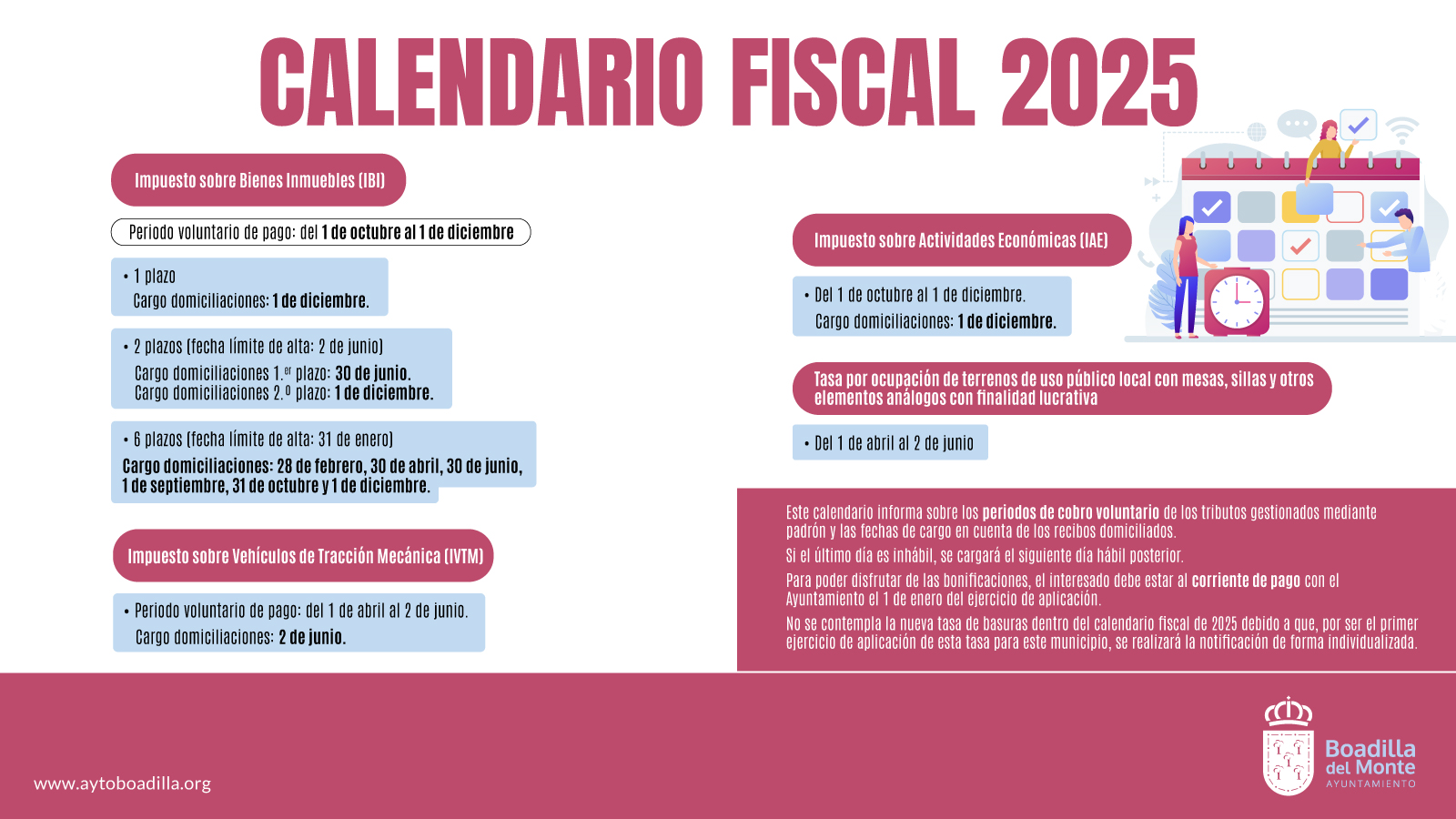 Texto Alternativo: Publicado el calendario fiscal con los periodos de pago, fechas de cargo y plazos para solicitar bonificaciones