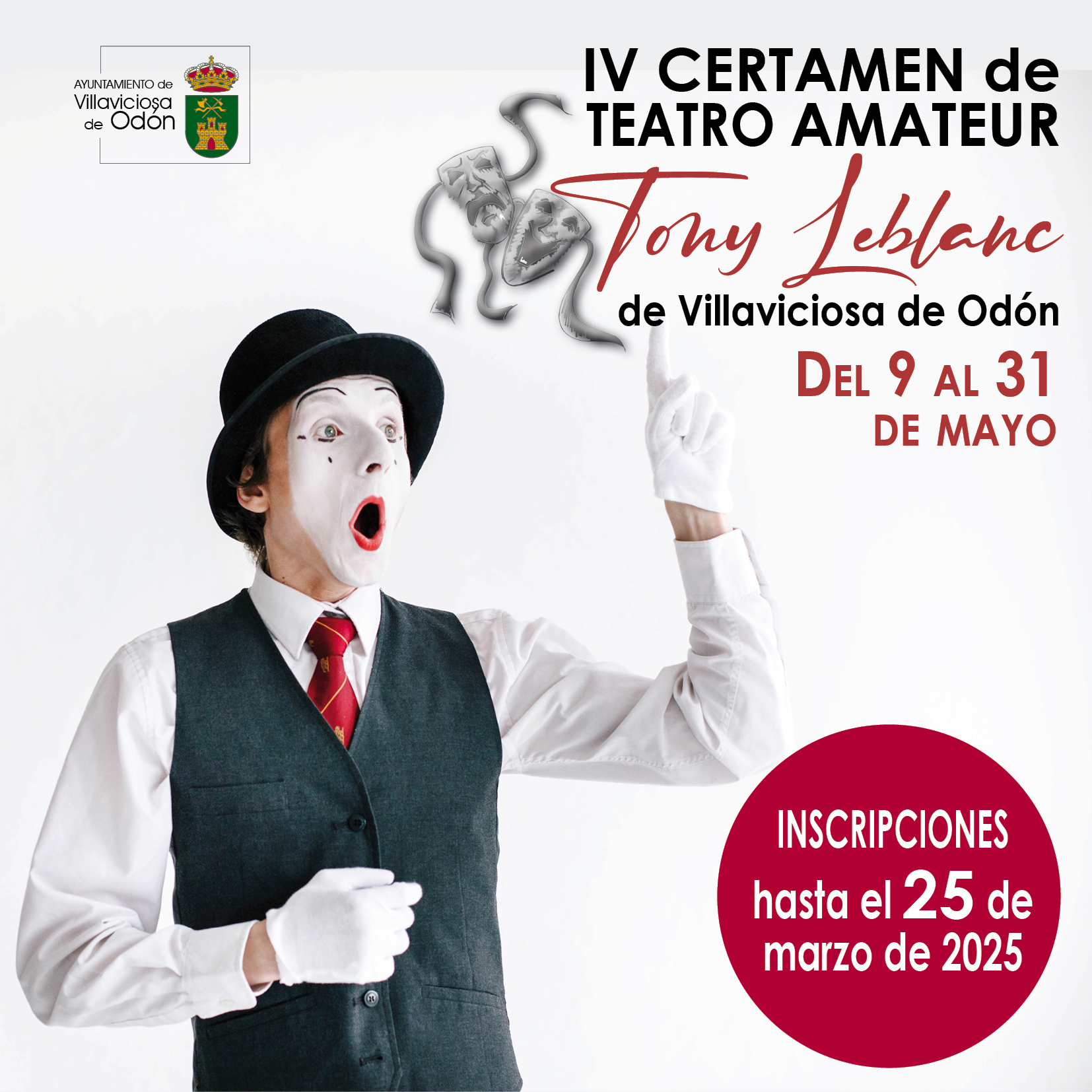 Texto Alternativo: Villaviciosa de Odón abre el plazo para la inscripción de las compañías en la IV edición del Certamen de Teatro Amateur Tony Leblanc