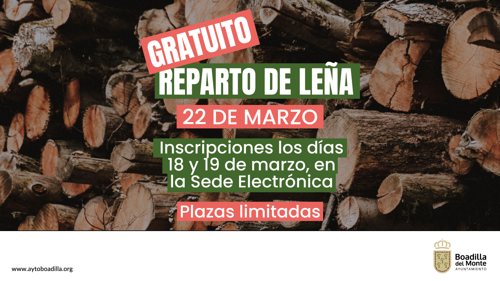 Texto Alternativo: Abierta la inscripción para acceder al reparto gratuito de leña el próximo sábado, 22 de marzo