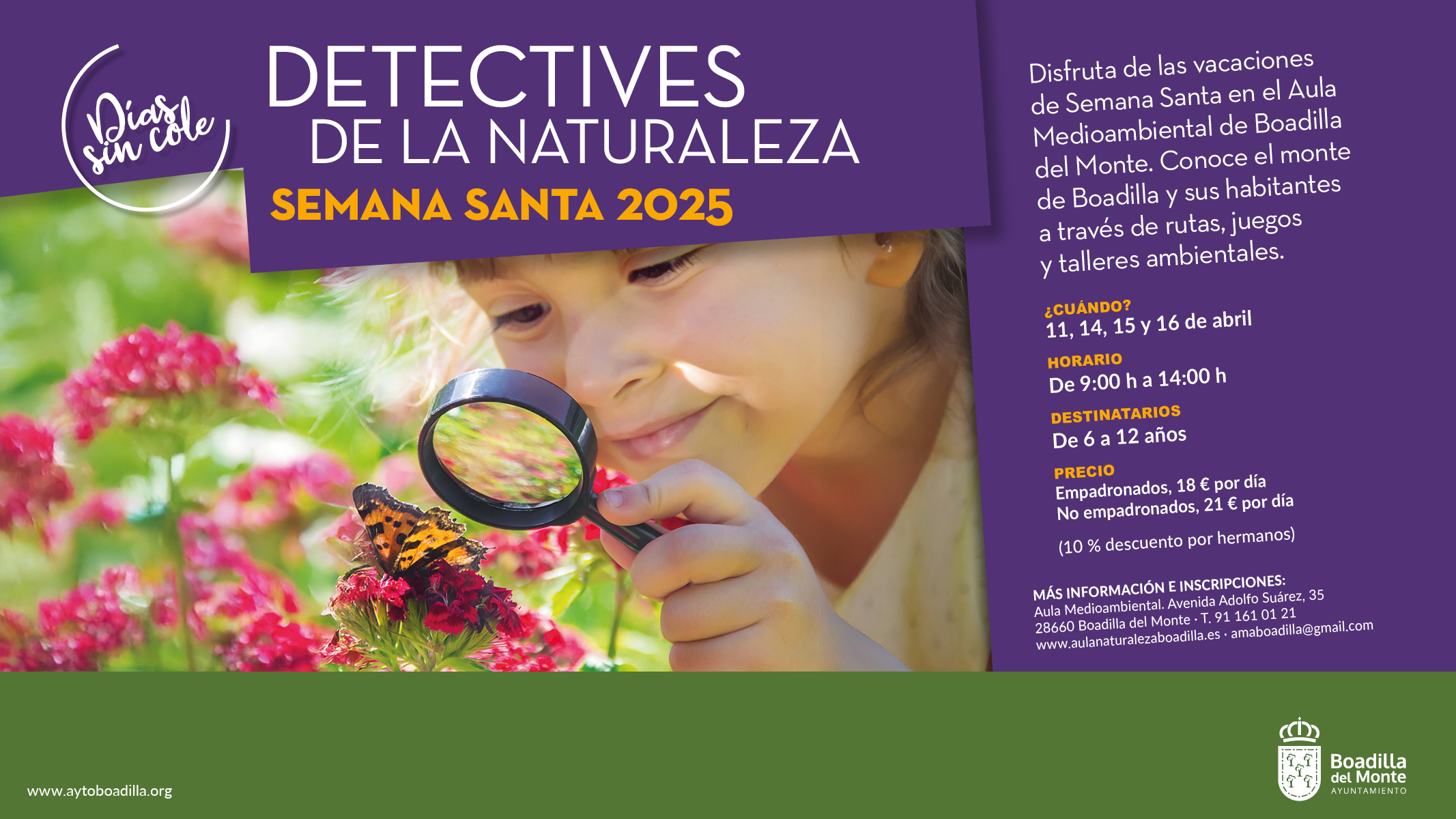 Texto Alternativo: El Aula Medioambiental ofrece Detectives de la Naturaleza los días no lectivos de Semana Santa