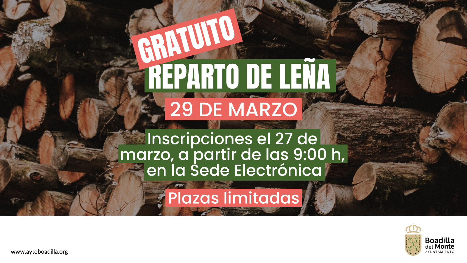 Texto Alternativo: Nuevo reparto gratuito de leña el próximo sábado, 29