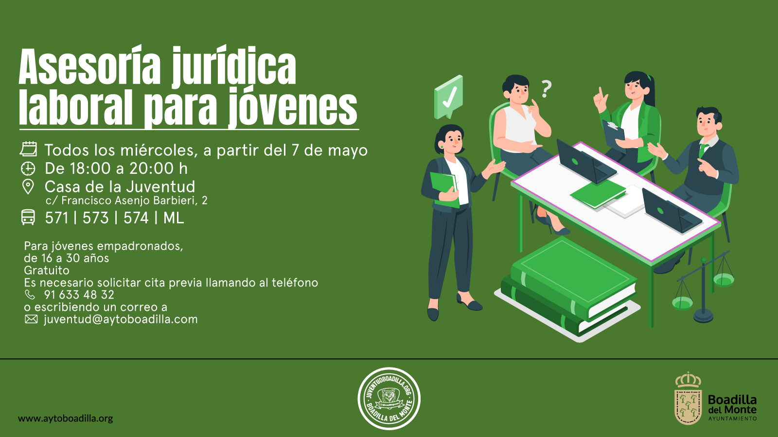 Texto Alternativo: Boadilla ofrece un nuevo servicio de asesoría jurídica laboral para jóvenes
