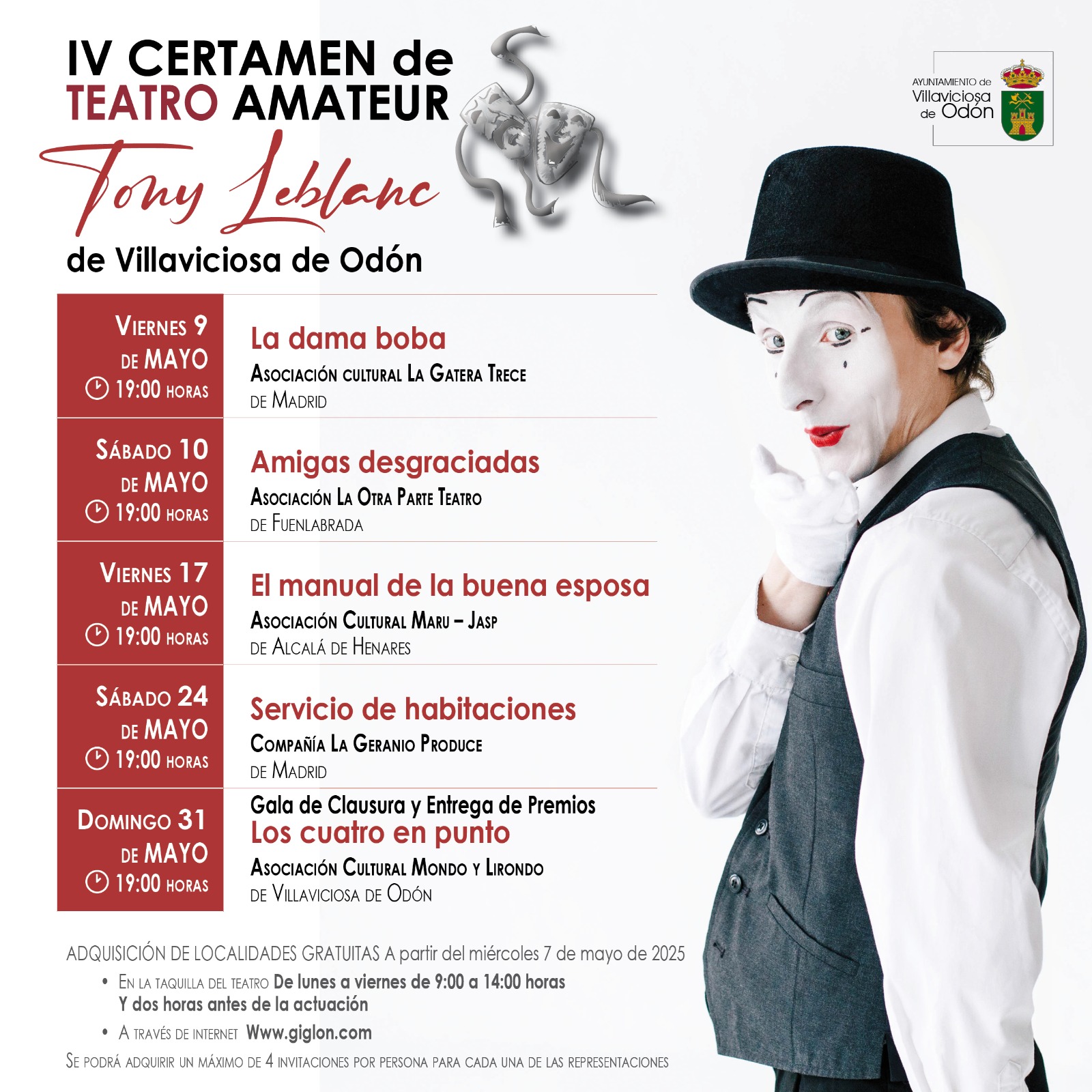 Texto Alternativo: El viernes 9 de mayo comienzan las representaciones del IV Certamen de Teatro Aficionado Tony Leblanc de Villaviciosa de Odón