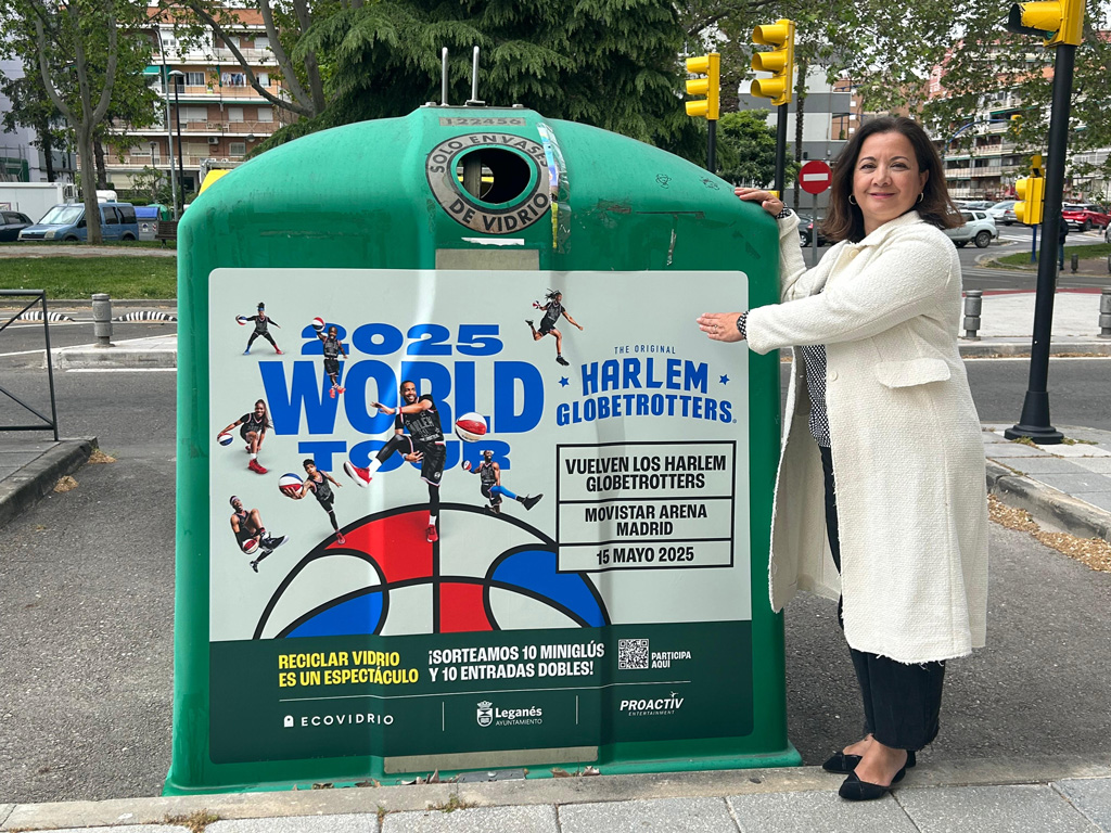 Texto Alternativo: El Ayuntamiento de Leganés lanza una nueva campaña con Ecovidrio para potenciar el reciclaje, con un sorteo de entradas para los Harlem Globetrotters