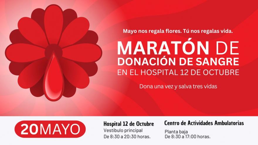 Texto Alternativo: El Hospital público 12 de Octubre celebra mañana su 'maratón' de donación de sangre más primaveral con el reto de alcanzar 300 donaciones