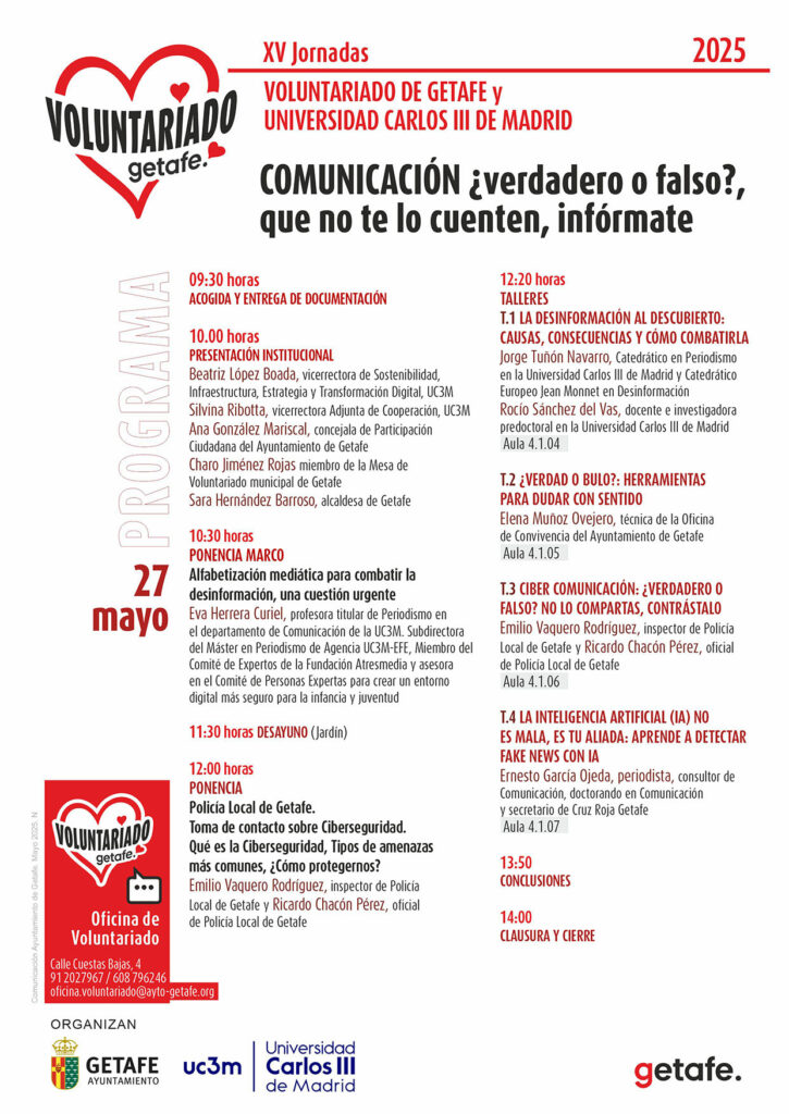 Texto Alternativo: Getafe pone el acento en las herramientas contra la desinformación en sus Jornadas del Voluntariado