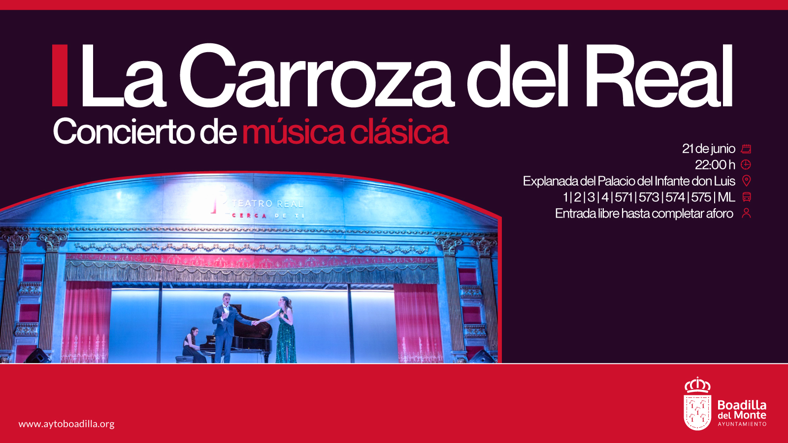 Texto Alternativo: La Carroza del Real vuelve a Boadilla el próximo sábado, con importantes piezas de ópera y zarzuela