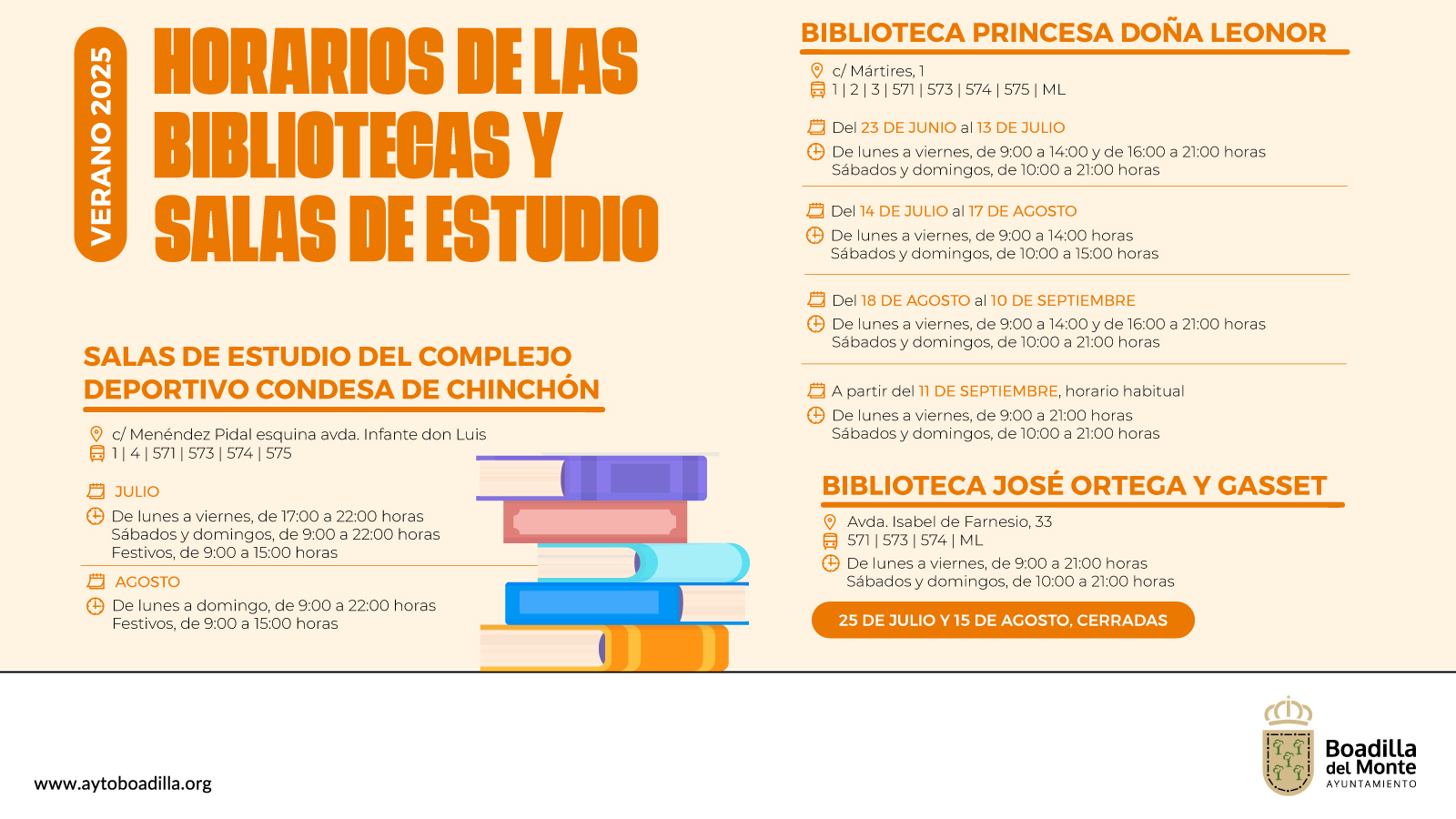 Texto Alternativo: Horario especial de verano en las bibliotecas y salas de estudio municipales