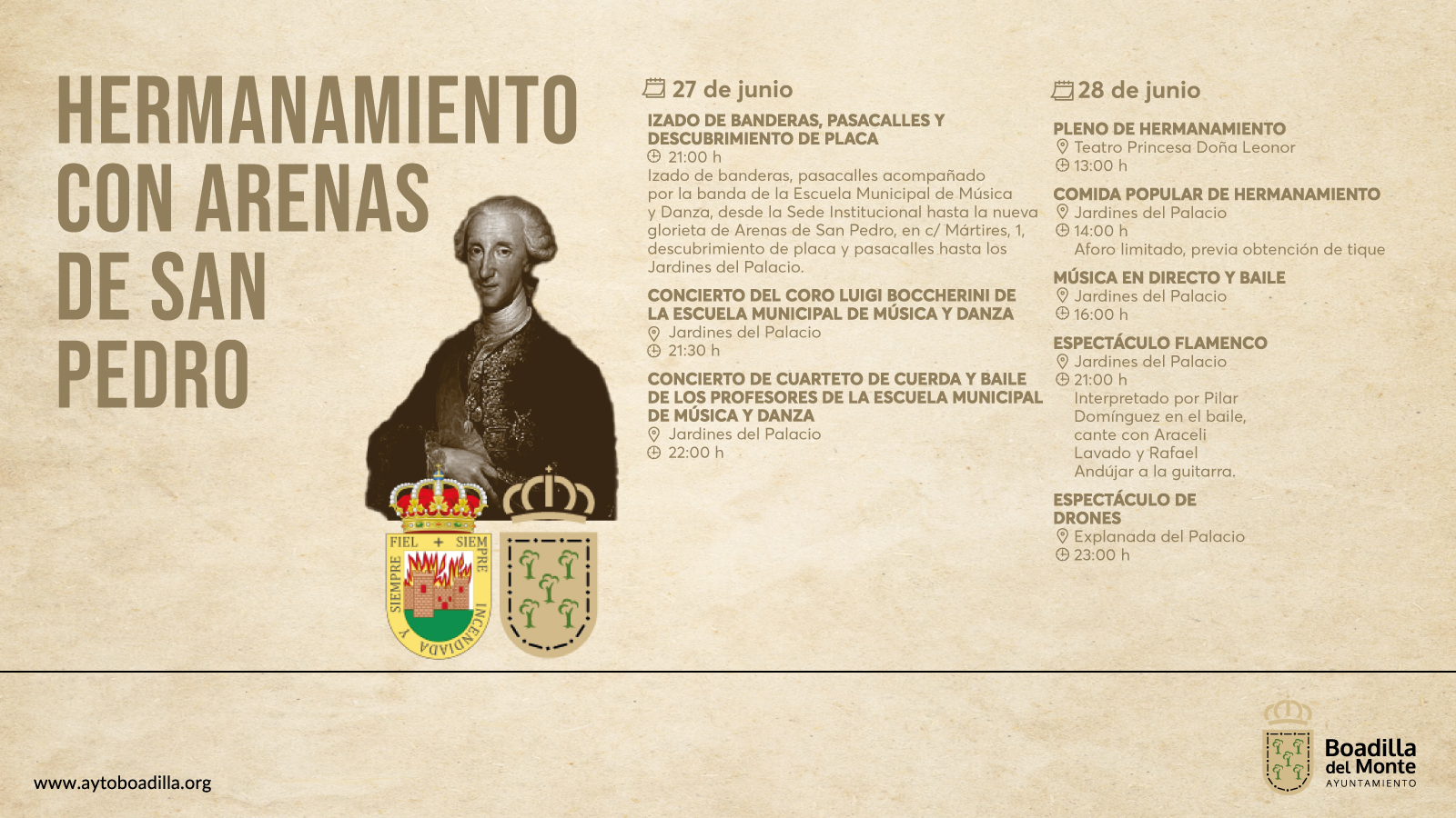 Texto Alternativo: Boadilla del Monte y Arenas de San Pedro culminarán su Hermanamiento con actos festivos y culturales