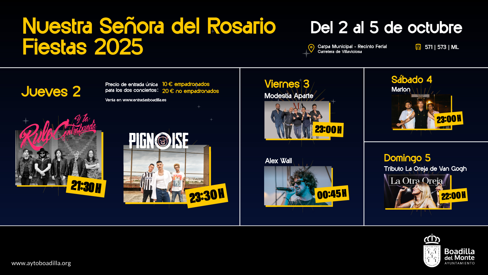 Texto Alternativo: Pignoise, Rulo y la Contrabanda, Marlon y Modestia Aparte, platos fuertes de los conciertos de fiestas
