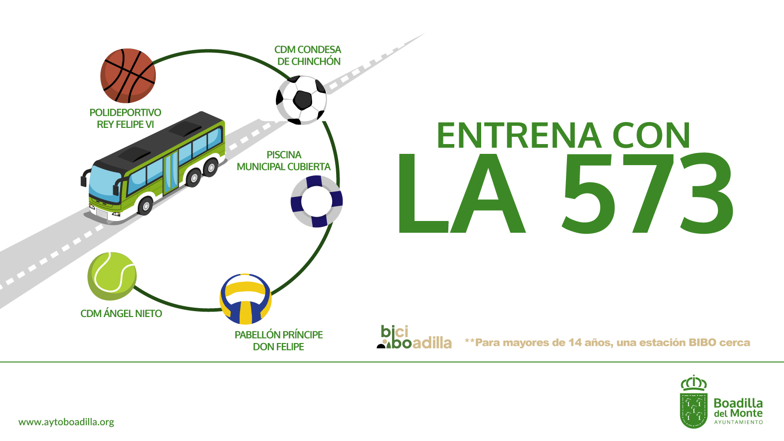 Texto Alternativo: El Ayuntamiento anima a utilizar la línea 573 para acudir a los centros deportivos municipales