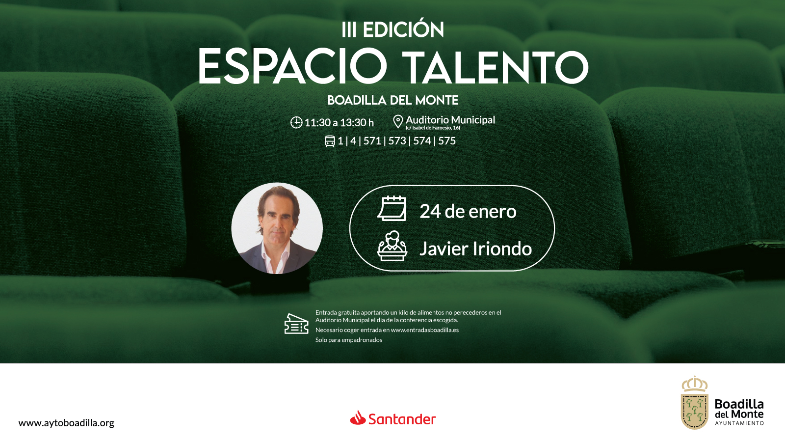Texto Alternativo: Ya están disponibles las entradas para la conferencia de Javier Iriondo, el próximo día 24 en Espacio Talento