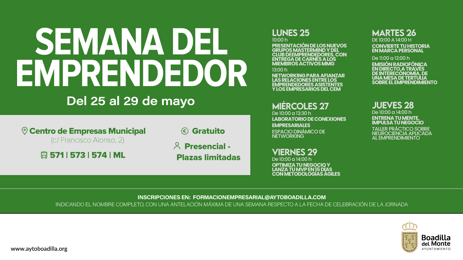 Texto Alternativo: Boadilla celebrará la Semana del Emprendedor del 25 al 29 de mayo